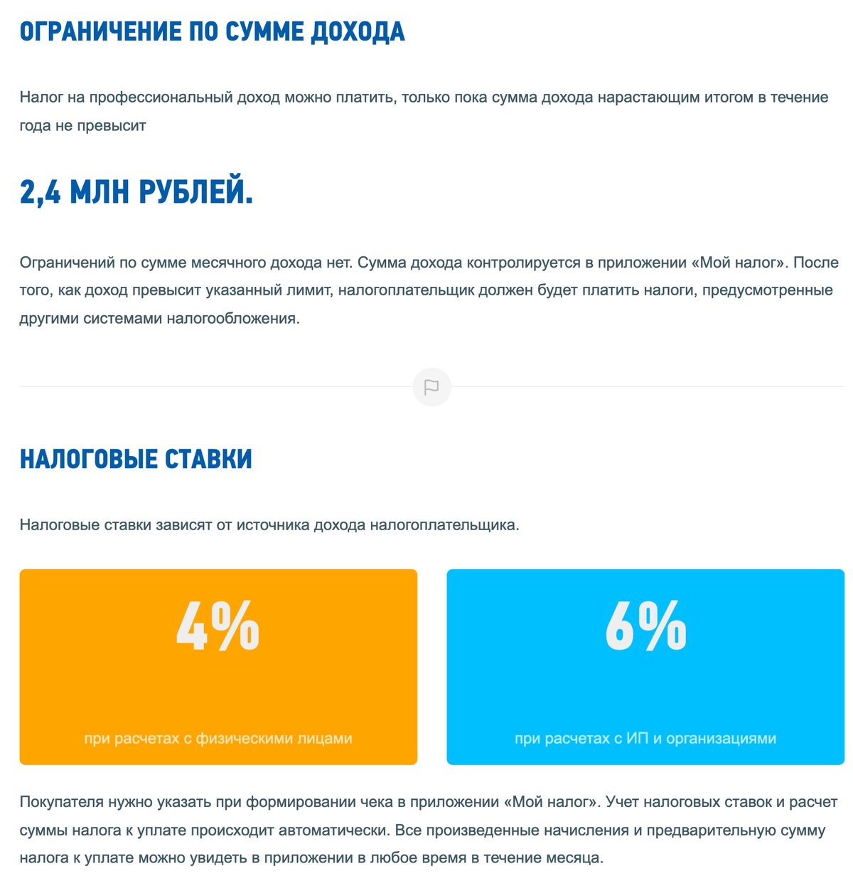Сайт ФНС для самозанятых: лимит 2,4 млн рублей в год, ставки 4% и 6%